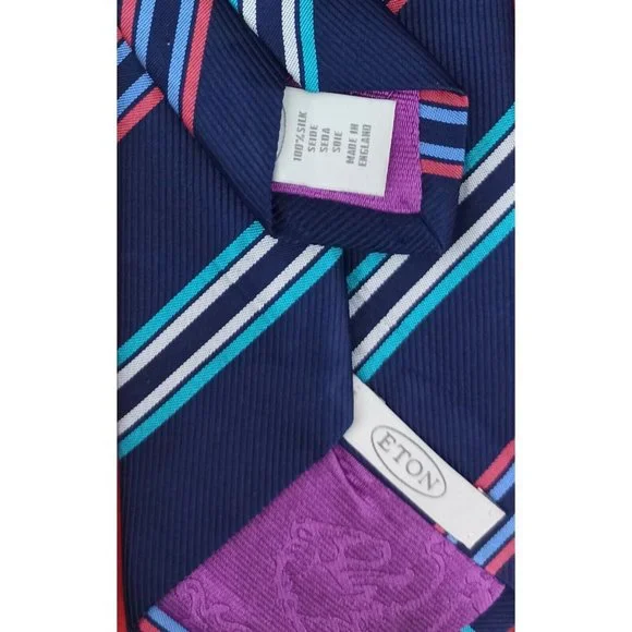 ETON Blue Striped Silk Tie ENGLAND 58/ 3.2 EC